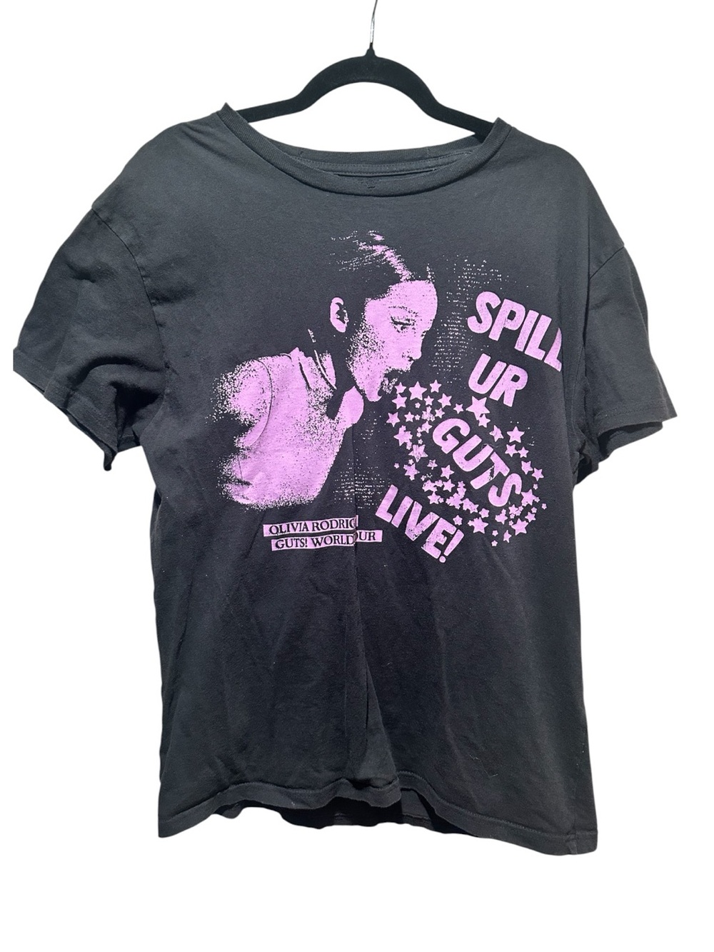 Olivia Rodrigo Black Graphic Band Concert Tee - 'Spill Ur Guts' Pink Size L